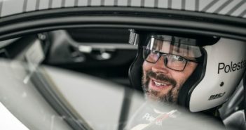 Polestar chief test driver Joakim Rydholm drives Polestar 1 prototype up the hill at GFOS Polestar chief test driver Joakim Rydholm drives Polestar 1 prototype up the hill at GFOS