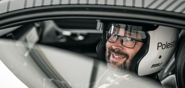 Polestar chief test driver Joakim Rydholm drives Polestar 1 prototype up the hill at GFOS