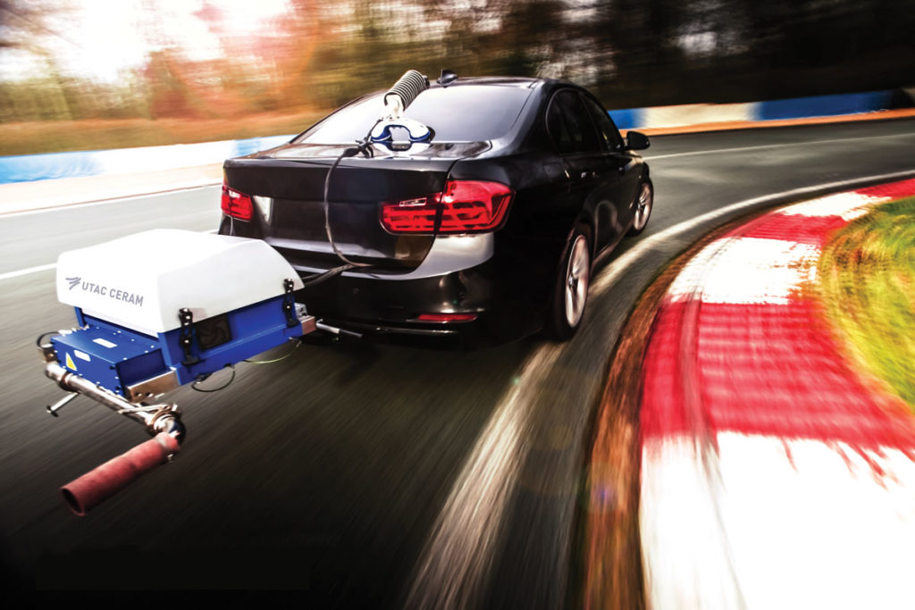 BMW F30 with emissions equipment at UTAC CERAM