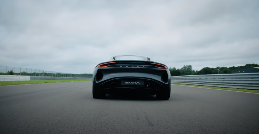 The new Lotus Emira on track in Hethel, UK