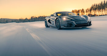 Croatian company Rimac tries out new winter tires for its electric hypercar, the Nevera, at Pirelli's test facility