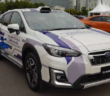 Subaru's Harmonia Drive test vehicle equipped with six additional cameras (eight cameras total) around the vehicle, and an InnovizOne lidar sensor on the roof
