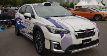 Subaru's Harmonia Drive test vehicle equipped with six additional cameras (eight cameras total) around the vehicle, and an InnovizOne lidar sensor on the roof