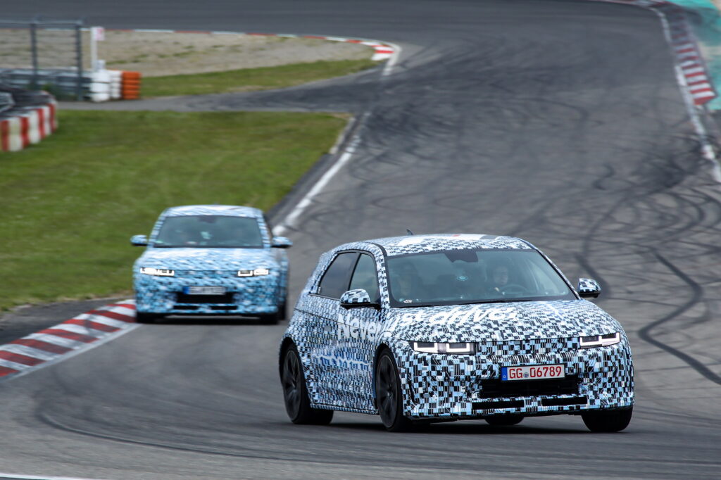 The Hyundai Motor Ioniq 5 N undergoing endurance testing at the Nürburgring Nordschleife, reaching its 10,000km testing milestone