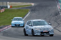 The Hyundai Motor Ioniq 5 N undergoing endurance testing at the Nürburgring Nordschleife, reaching its 10,000km testing milestone