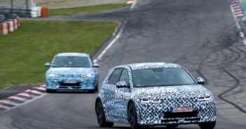 The Hyundai Motor Ioniq 5 N undergoing endurance testing at the Nürburgring Nordschleife, reaching its 10,000km testing milestone