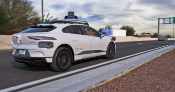 Waymo's autonomous Jaguar I-Pace robotaxi on the freeway