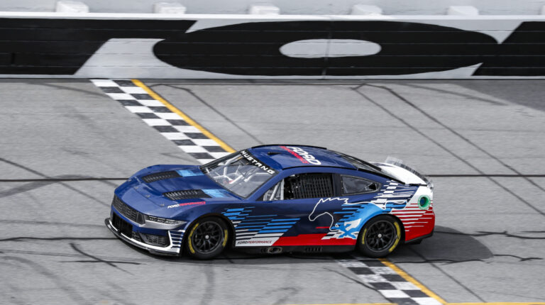 2024 NASCAR Ford Mustang Dark Horse undergoes wind tunnel submission testing.