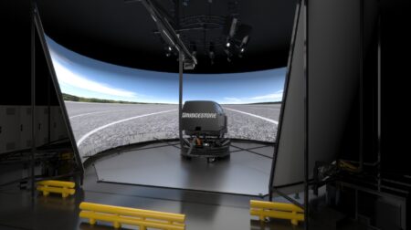 Bridgestone advances virtual tire development with its driving simulator Bridgestone advances virtual tire development with its driving simulator.