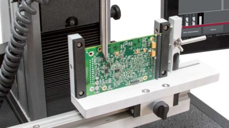 Individual welds on a circuit board can be tested to failure using a shearing fixture