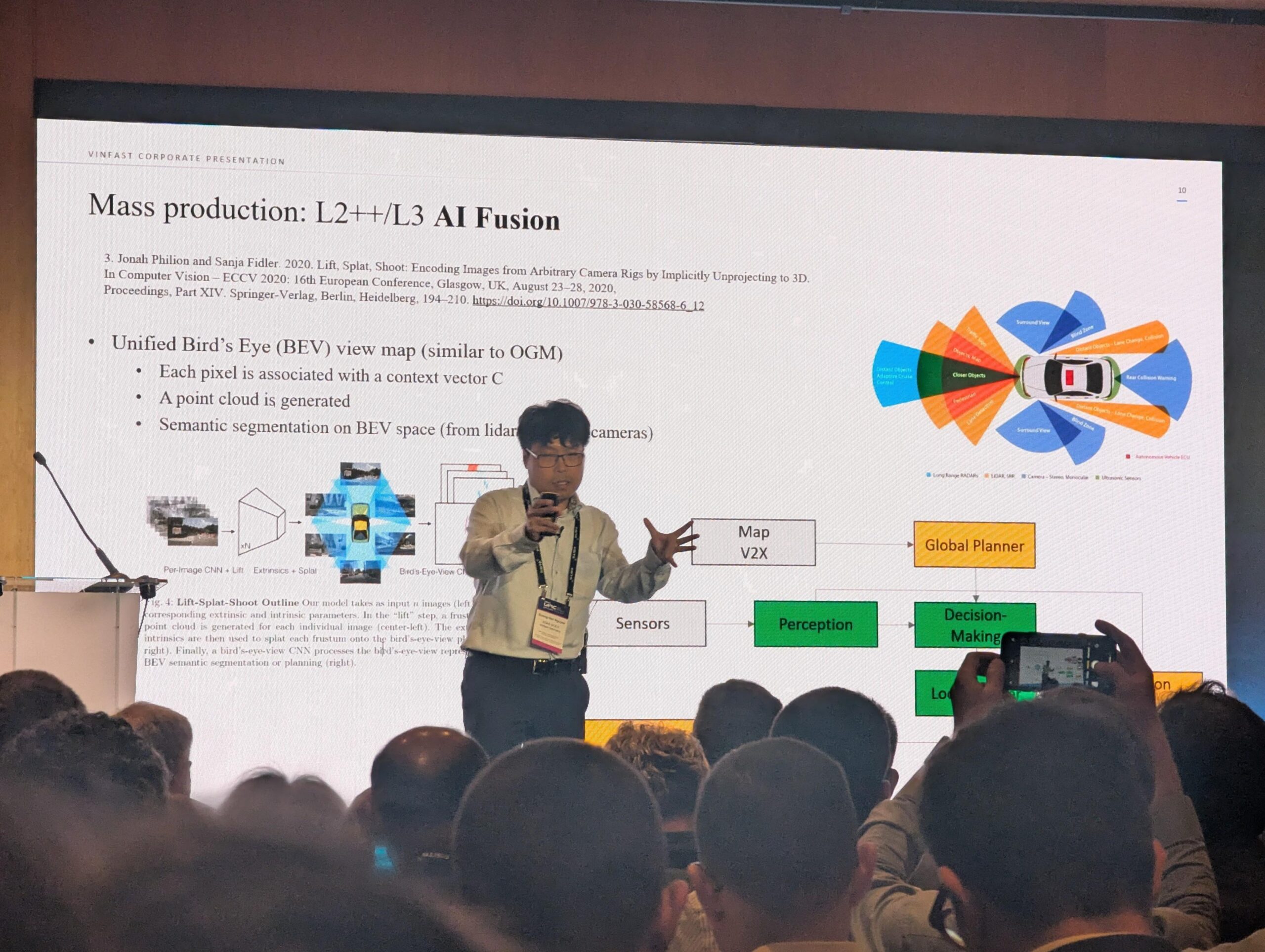 Dr Duong-Van Nguyen, VinFast’s global deputy CEO ADAS/AD, on stage giving his plenary keynote titled ‘Industry Disruption – The VinFast Perspective’ at World Mobility Conference. 