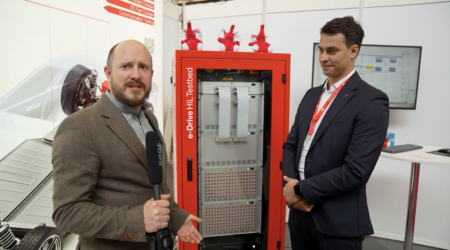 Milutin Mitrovic, sales development lead at Typhoon HIL being interviewed at Automotive Testing Expo Europe 2025 by Lawrence Butcher.