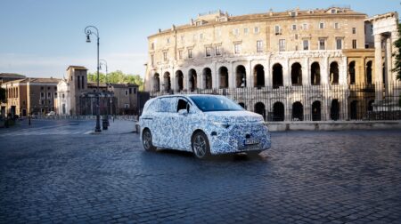 The Mercedes-Benz VLE on the road outside the Colosseum in Rome, Italy.