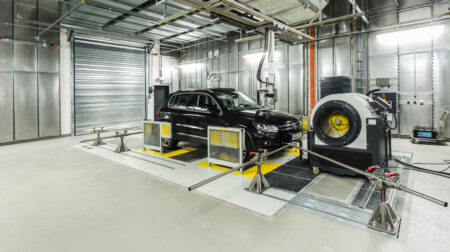 A test chamber and heavy testing equipment.