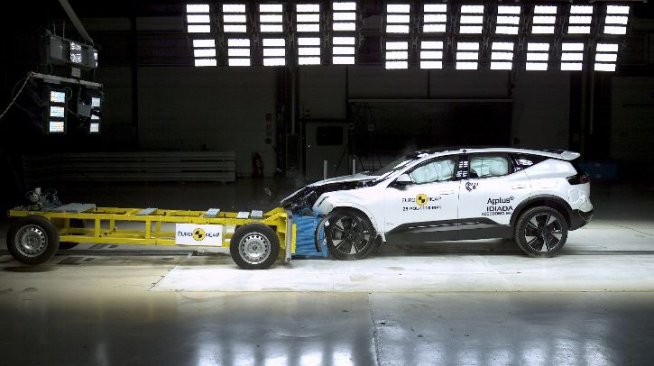 A vehicle conducting a crash test in a laboratory setting