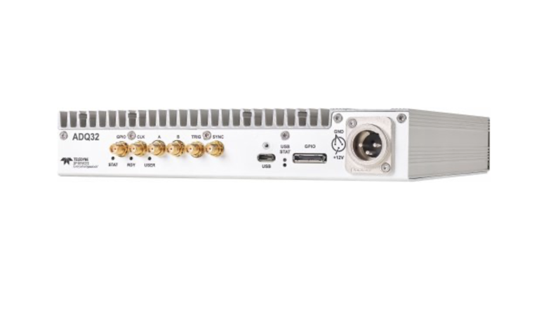The Teledyne SP Devices ADQ3-USB Digitizer Series shown in profile against a white background
