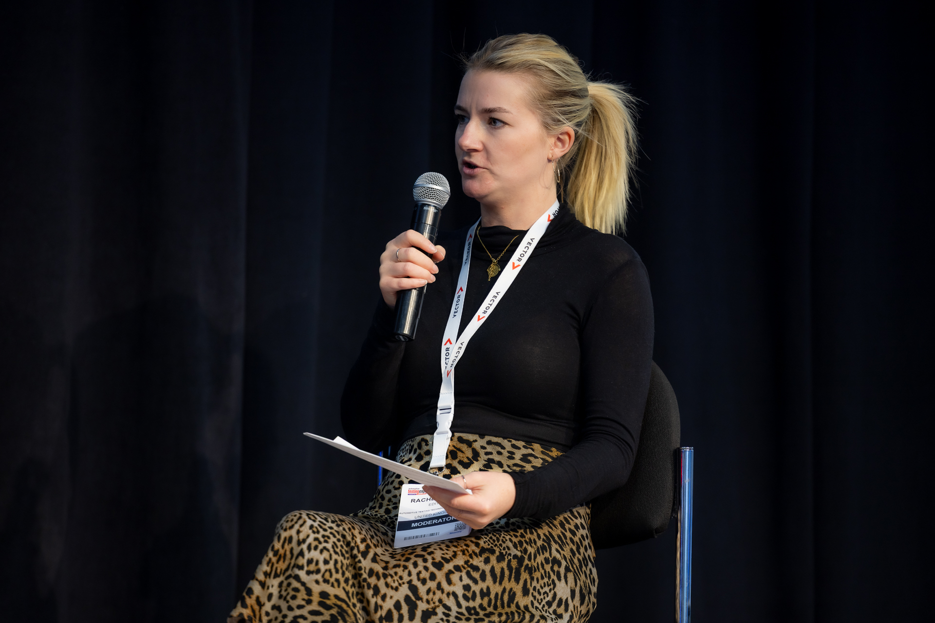 ATTI editor Rachel Evans does an onstage interview with Partha Goswami, principal of PG Mobility in the Future of Automotive Testing Conference.