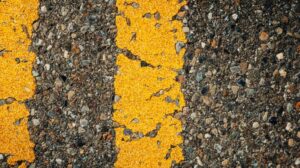 Worn road markings. 