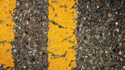 Worn road markings. 