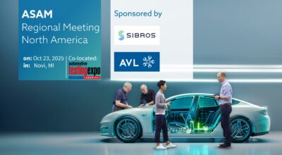 Announcement image for ASAM's Regional Meeting North America, with two people standing beside a car with the doors open, in a laboratory-looking indoor environment