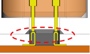 Diagram showing two vertical connectors attached to a central block.