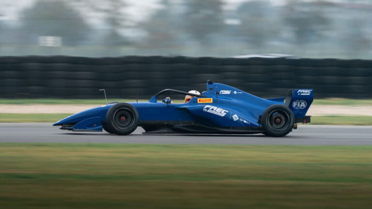 Next-gen Tatuus T-326 Formula Regional European Championship car debuts at Monza The Tatuus T-326 driving on a race circuit with the background blurred