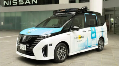 Autonomous mobility service pilot program to commence in Yokohama City An autonomous Nissan Serena parked in an underground parking garage
