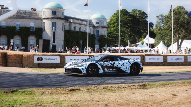 The Aurora VP0 prototype makes its first public outing on the hillclimb at Goodwood Festival of Speed 2025.