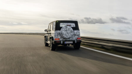 Mercedes-Benz G-Class Cabriolet embarks on dynamic road and test track trials in Austria A camouflaged prototype of the open-top G-Class Cabriolet on a road in Austria
