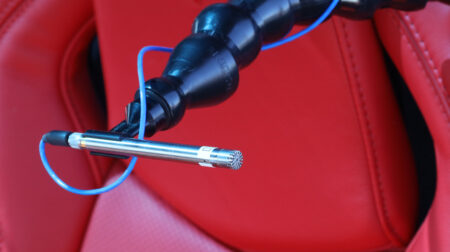 The new PCB model 378A08 microphone in a measurement application.