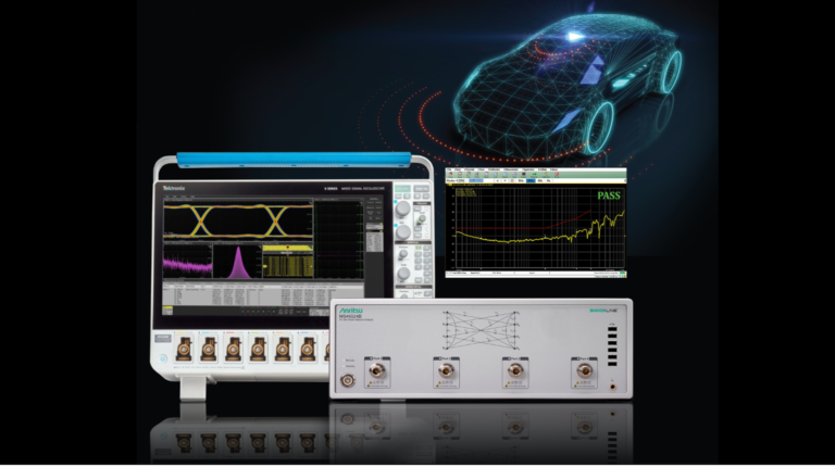 Anritsu and Tektronix ethernet test solution shown in profile in a promo pic, against a black background