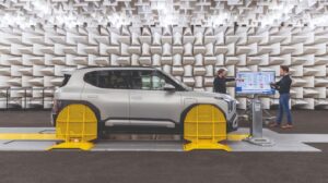 The Kia EV2 undergoes NVH testing in a laboratory environment.