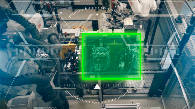 An industrial environment, with digital information laid over the top.