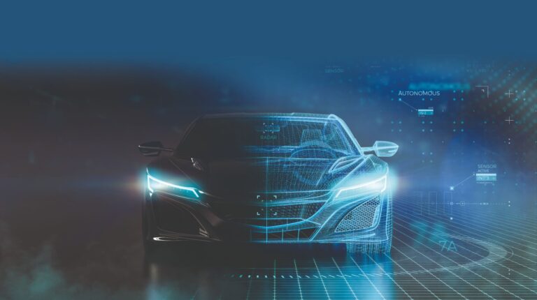 A 3D illustration of a futuristic sports car wireframe intersection.