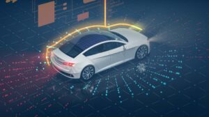 3D computer-generated software-defined vehicle graphic.