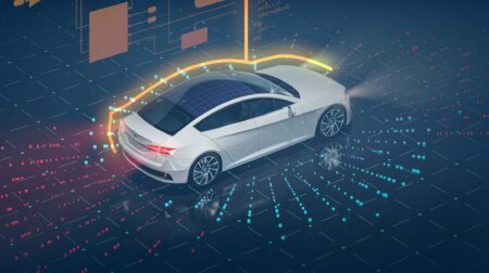 3D computer-generated software-defined vehicle graphic.