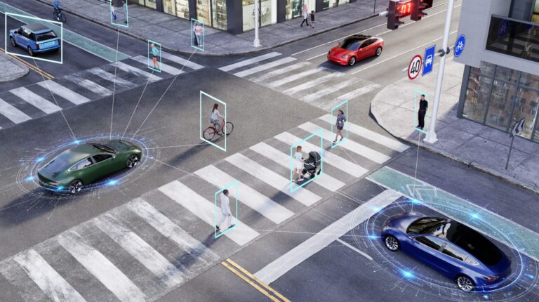 An intersection demonstrates how autonomous venicles will interact with one another and other urban infrastructure.