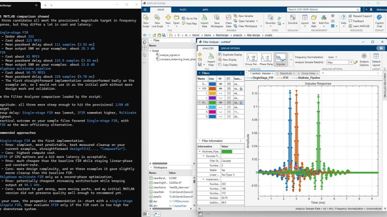 MathsWorks introduces open-source tools that enable AI agents to execute and validate MATLAB workflows An AI agent using MATLAB Agentic Toolkit to compare FIR filter designs in the Filter Analyzer app.