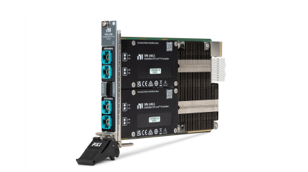 Emerson launches NI-powered modular testing architecture for display and camera systems The The NI PXIe-1480 carrier module pictured in profile against a white background.