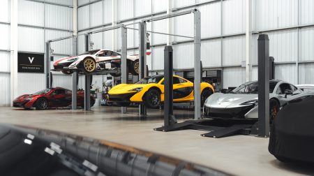 Several McLaren P1s in the VEngineering workshop, Berkshire, UK.