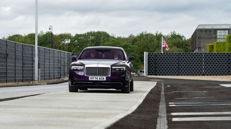 Rolls-Royce opens Eric Platford Testway at Goodwood A Rolls-Royce vehicle drives along the new testway at the company's Goodwood base.
