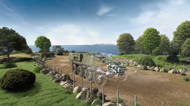A simulation of a defense vehicle under test in a digital twin.