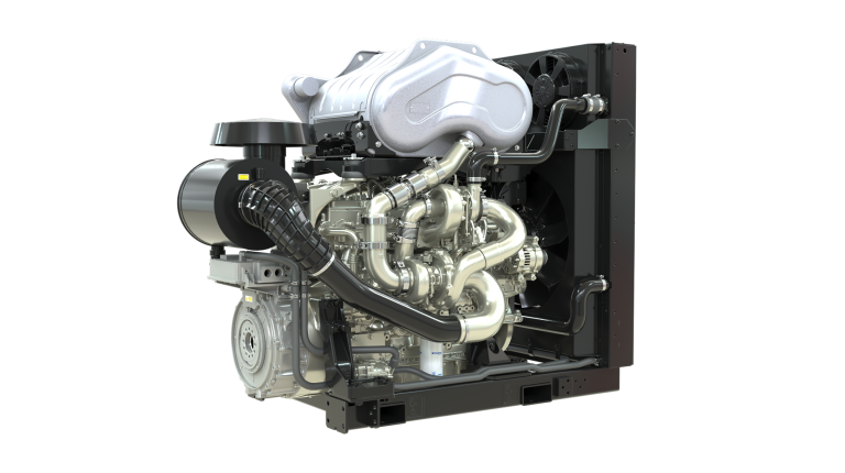Project Coeus hydrogen-hybrid power unit starts real-world machine testing A hydrogen hybrid industrial open power unit against a white background.